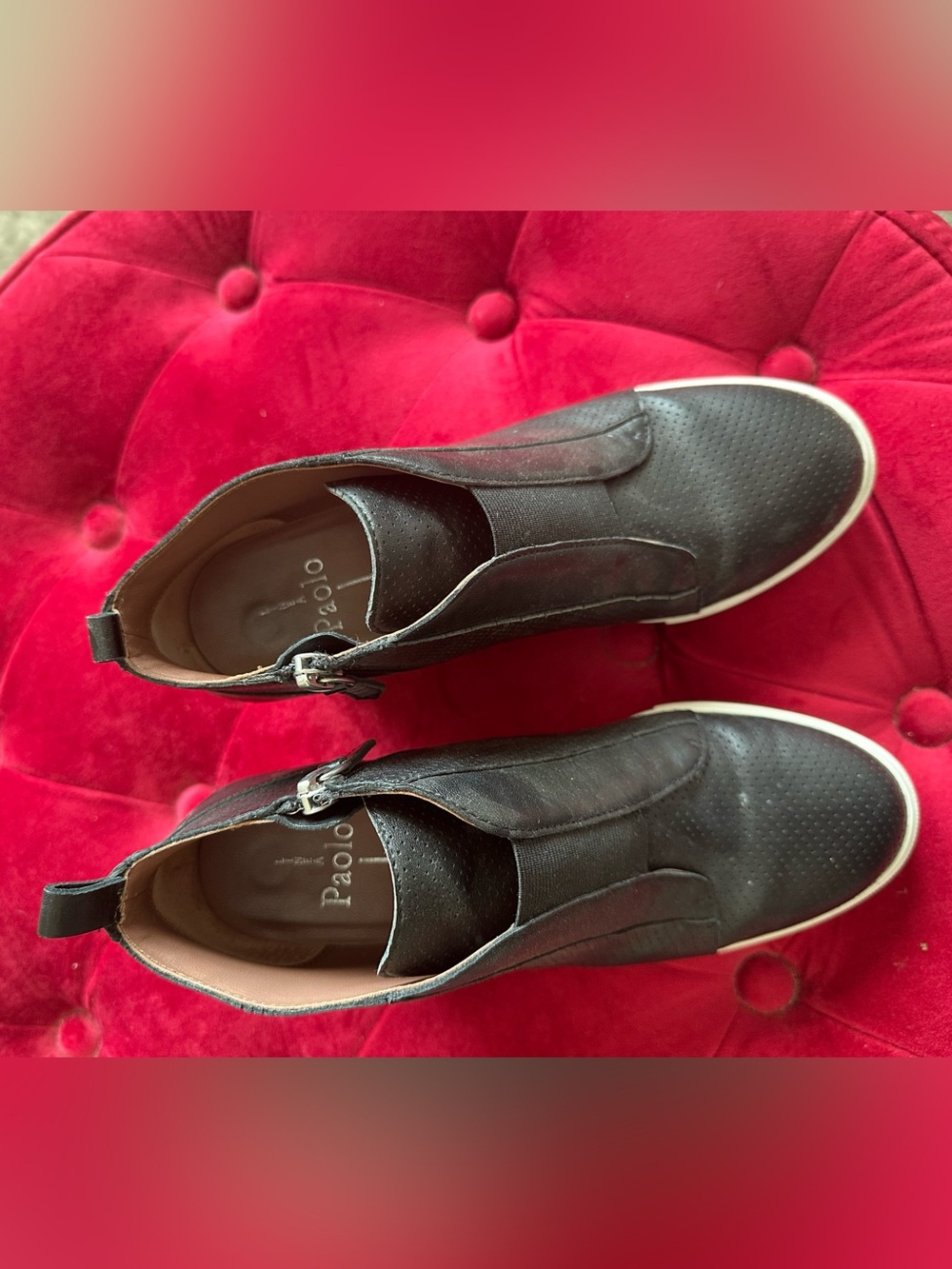 Paolo Black Leather Ankle Booties with White Sole